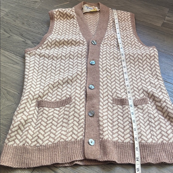 Golden Horse | Vintage 100% Virgin Wool Brown and Cream Knit Vest Size XXL - Picture 9 of 13